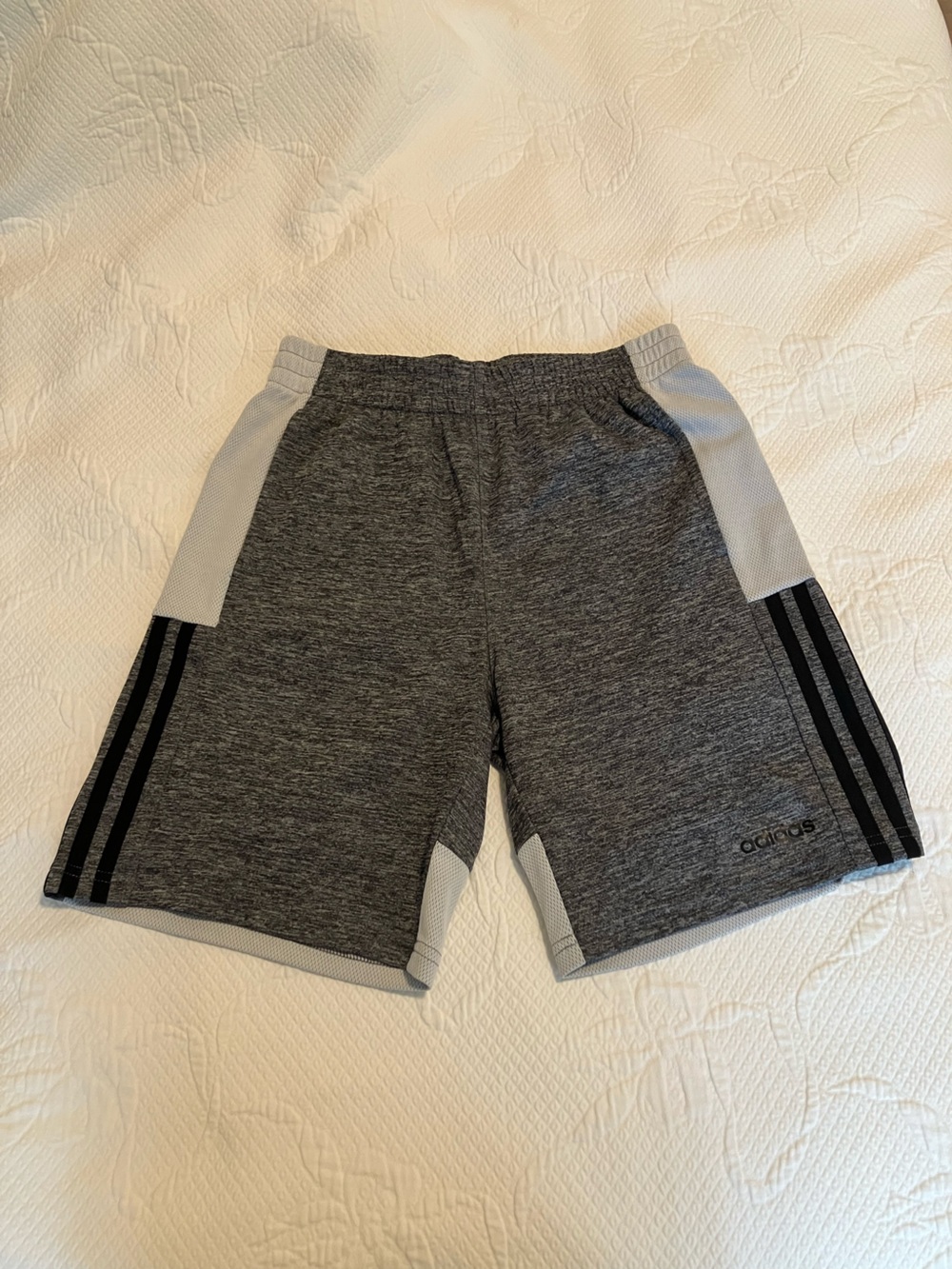 adidas Youth Heather Gray Athletic Shorts with Black Stripes